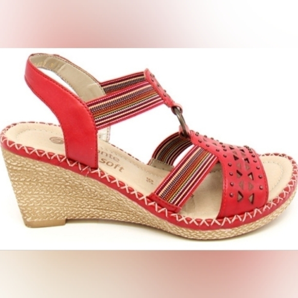 Remonte Shoes - Remonte red leather open toe slingback wedge sandal U.S. size 6